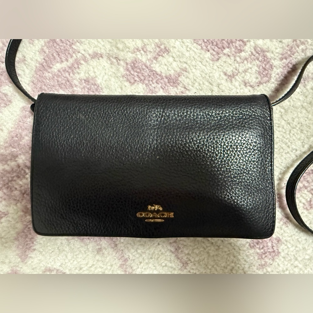 Coach Black Leather Bag with Gold Logo